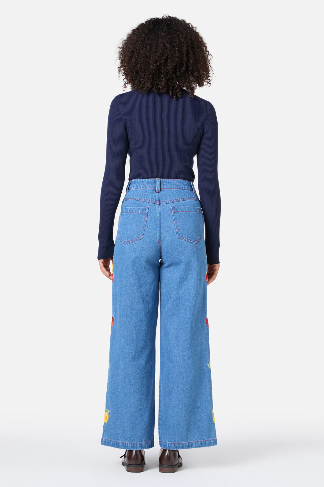 Fruit Embroidered Denim Jean